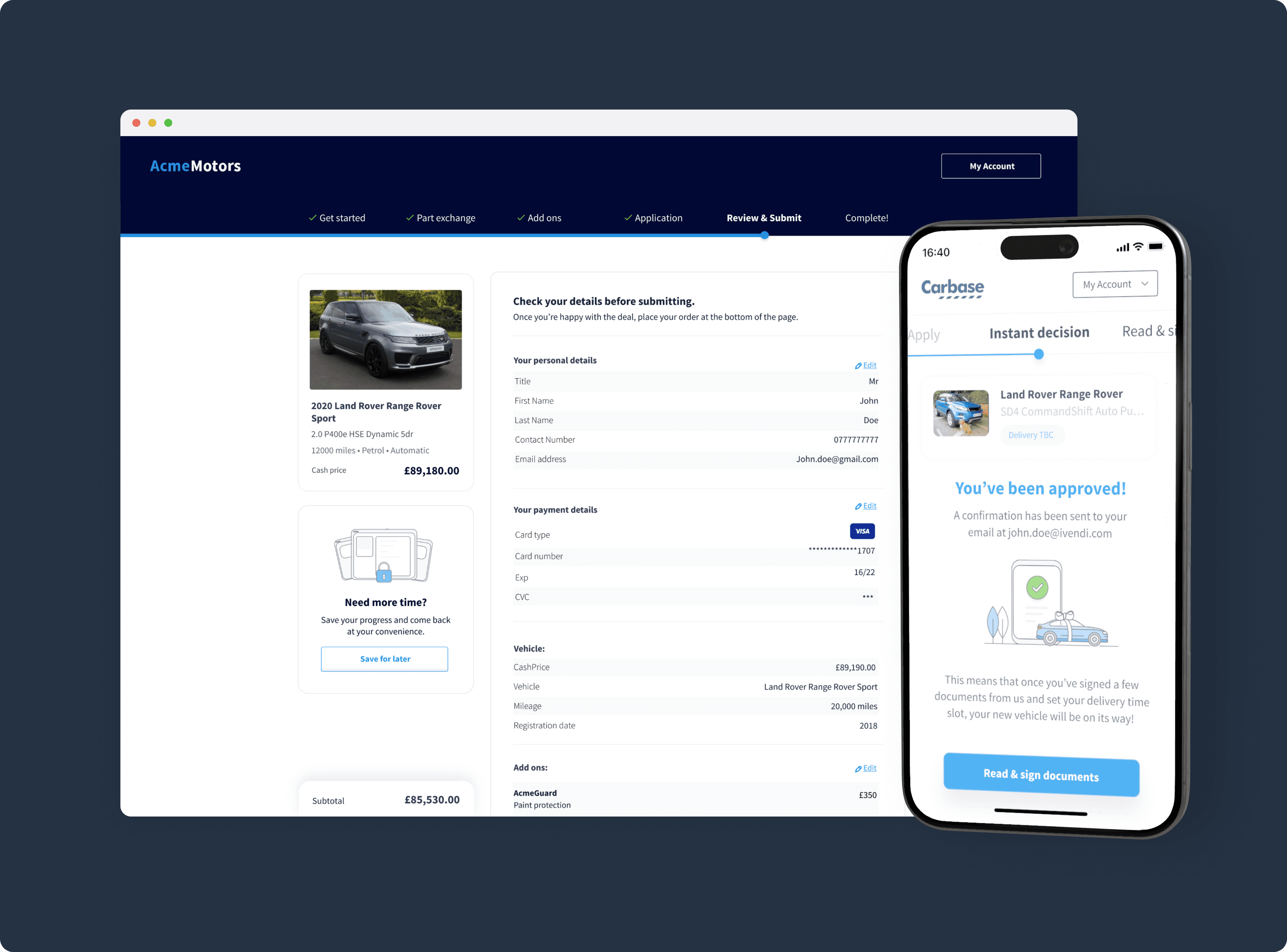 Some samples of pages in the web app.